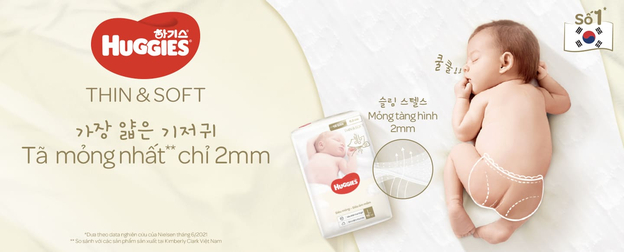 Bỉm Huggies Thin & Soft mỏng nhẹ như không